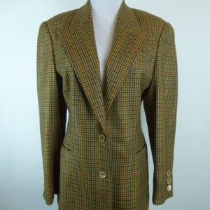Vintage ALAN AUSTIN France CASHMERE houndstooth plaid long Blazer oversized 4